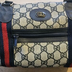 Gucci Monogram Canvas Bag with Red and Black Stripes